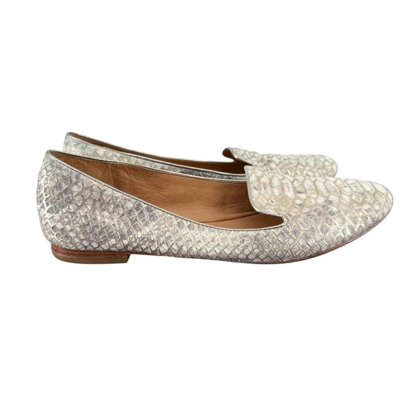 COACH Catrin Flats Size 9.5 B Snakeskin Embossed Texture Leather Metallic Loafer - Picture 7 of 10
